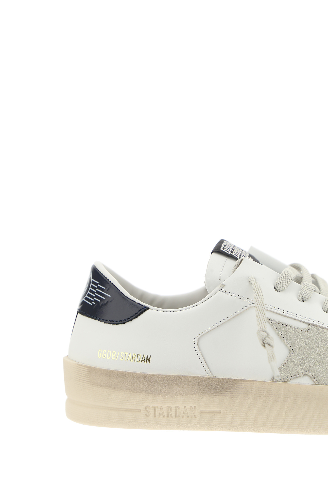 Golden Goose Stardan Sneakers With Ice-gray Suede Star And Glossy Black Leather Heel Tab In White