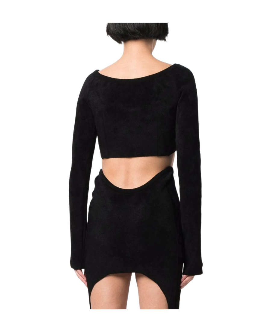 Balmain Cropped Long-sleeve Top In Black