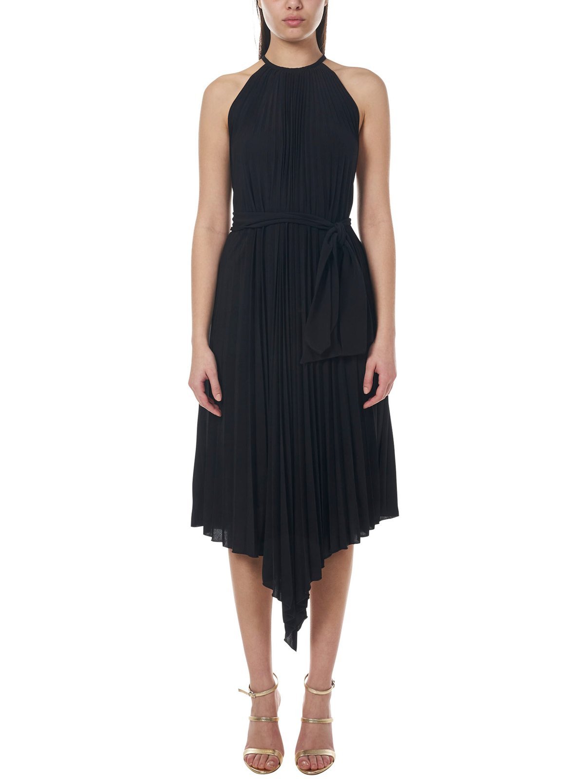 Alexandre Vauthier Halterneck Pleated Midi Dress In Black
