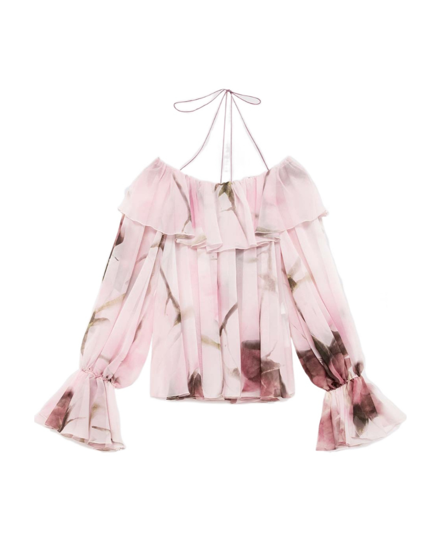 Blumarine Printed Silk Blouse In Pink