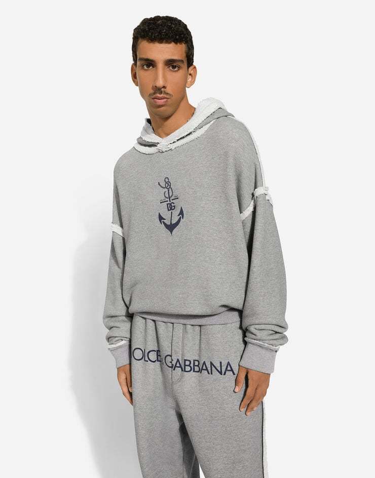 Dolce & Gabbana Logo-print Contrasting-trim Hoodie In Gray