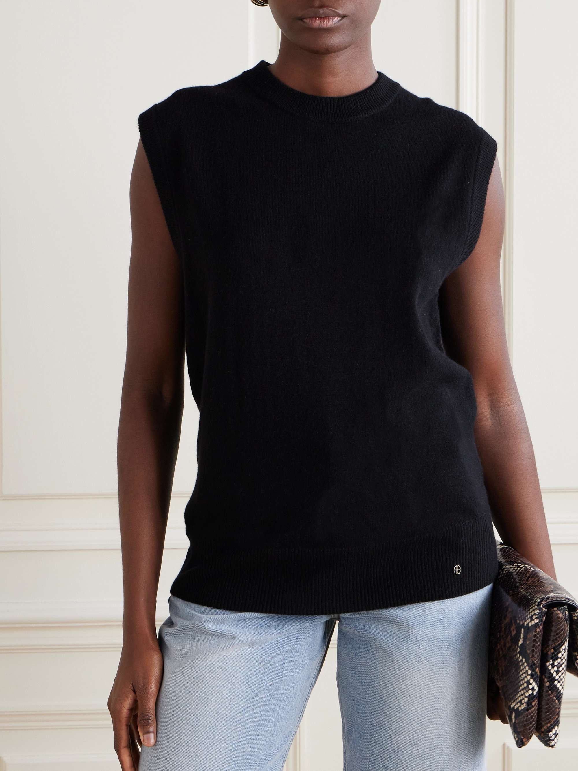 Shop Anine Bing Ronan Cashmere Vest In Black