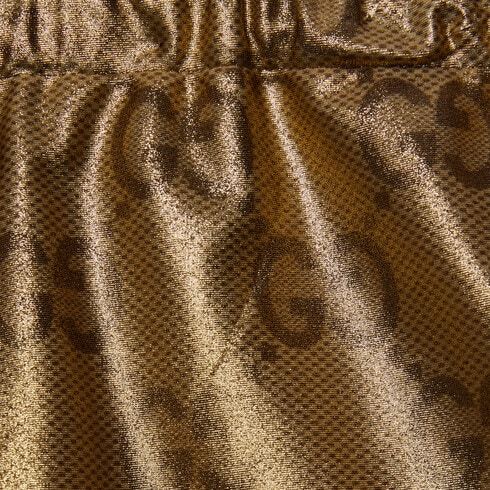 Gucci Metallic Monogram Drawstring Shorts In Brown
