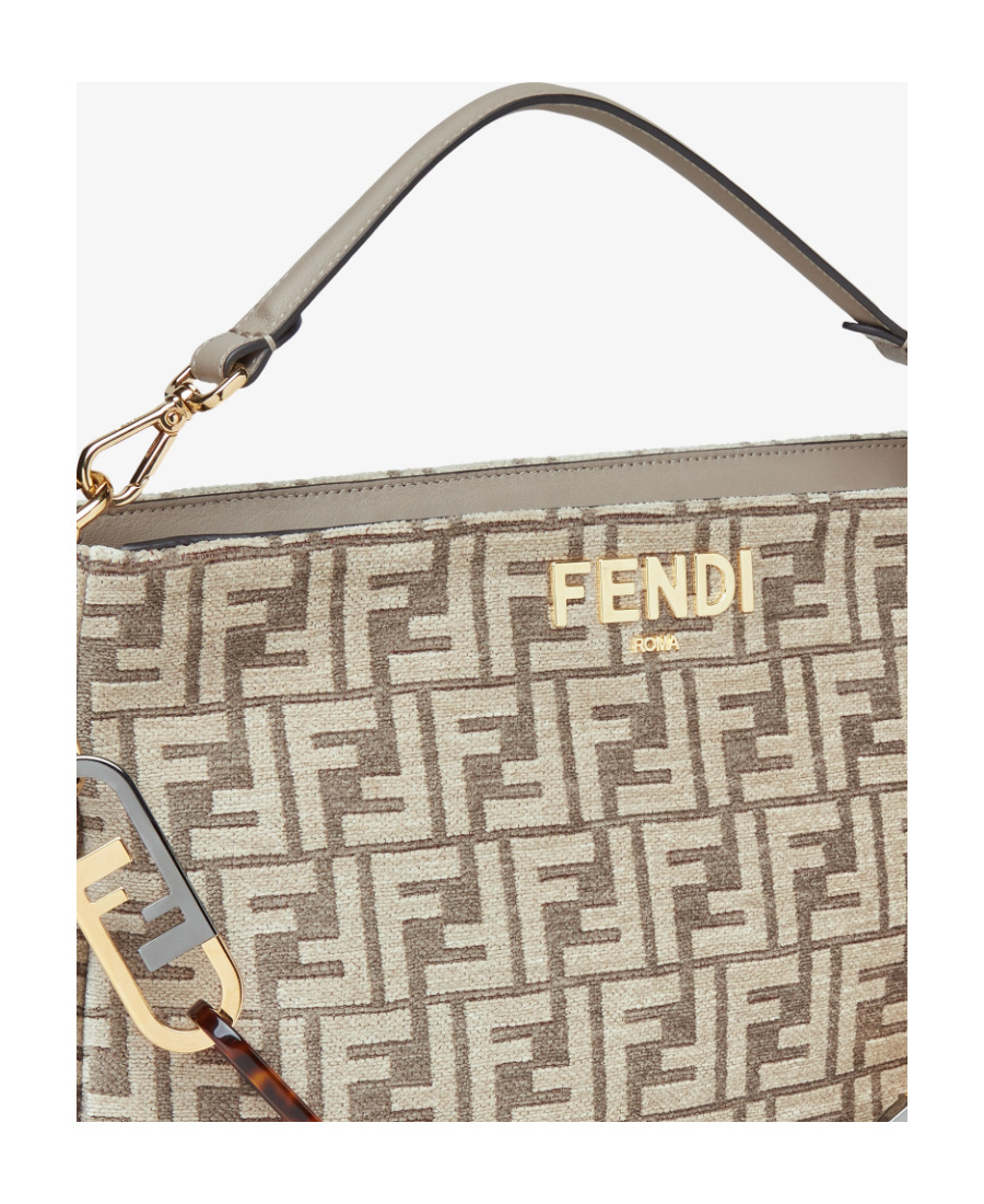 Fendi Dove Grey Tapestry Fabric Bag In Nude