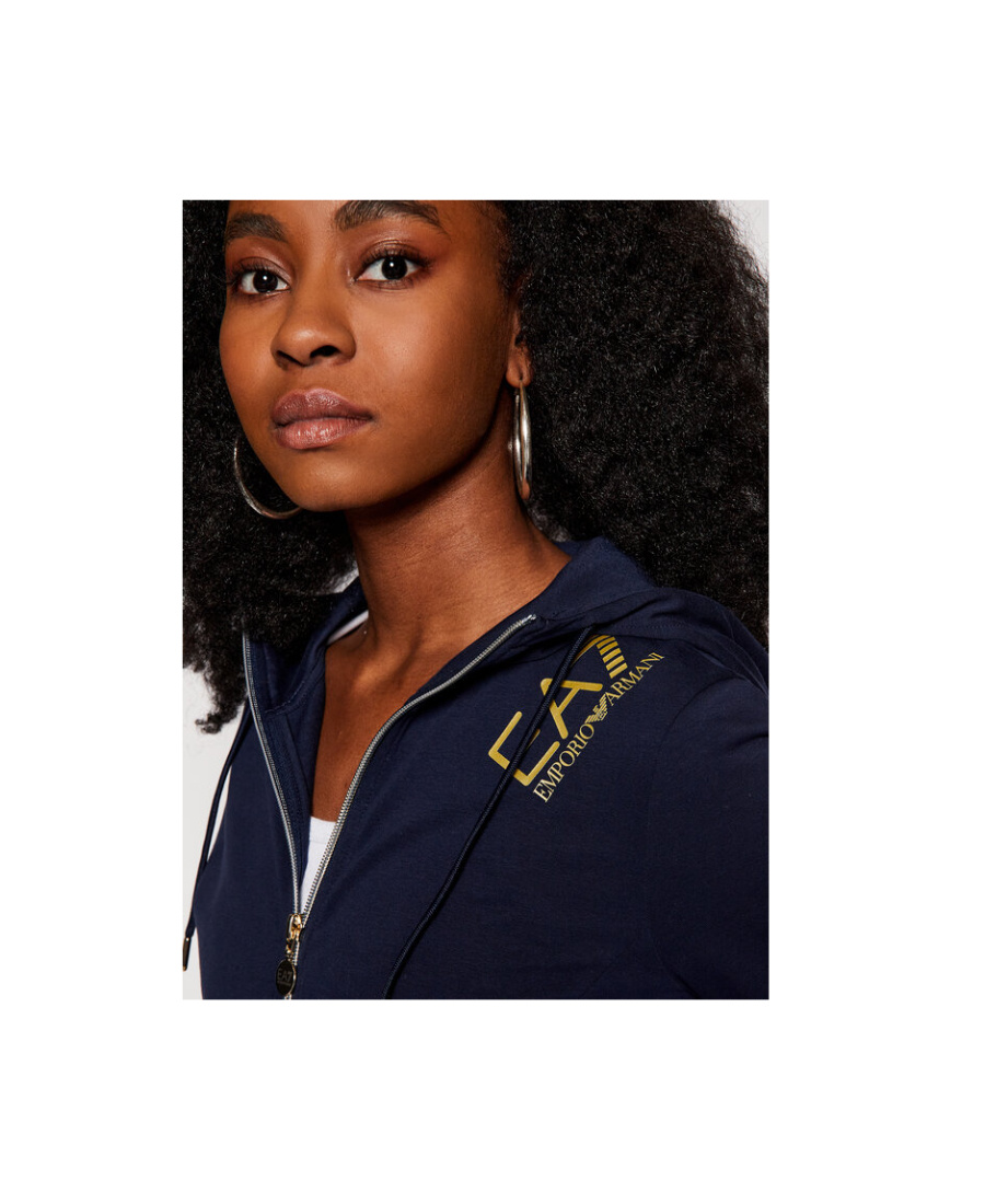 Emporio Armani Logo Hooded Casual Jacket In Black