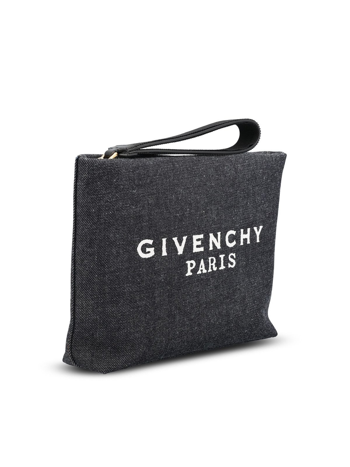 Givenchy Paris Logo Printed Zipped Clutch Bag In Black