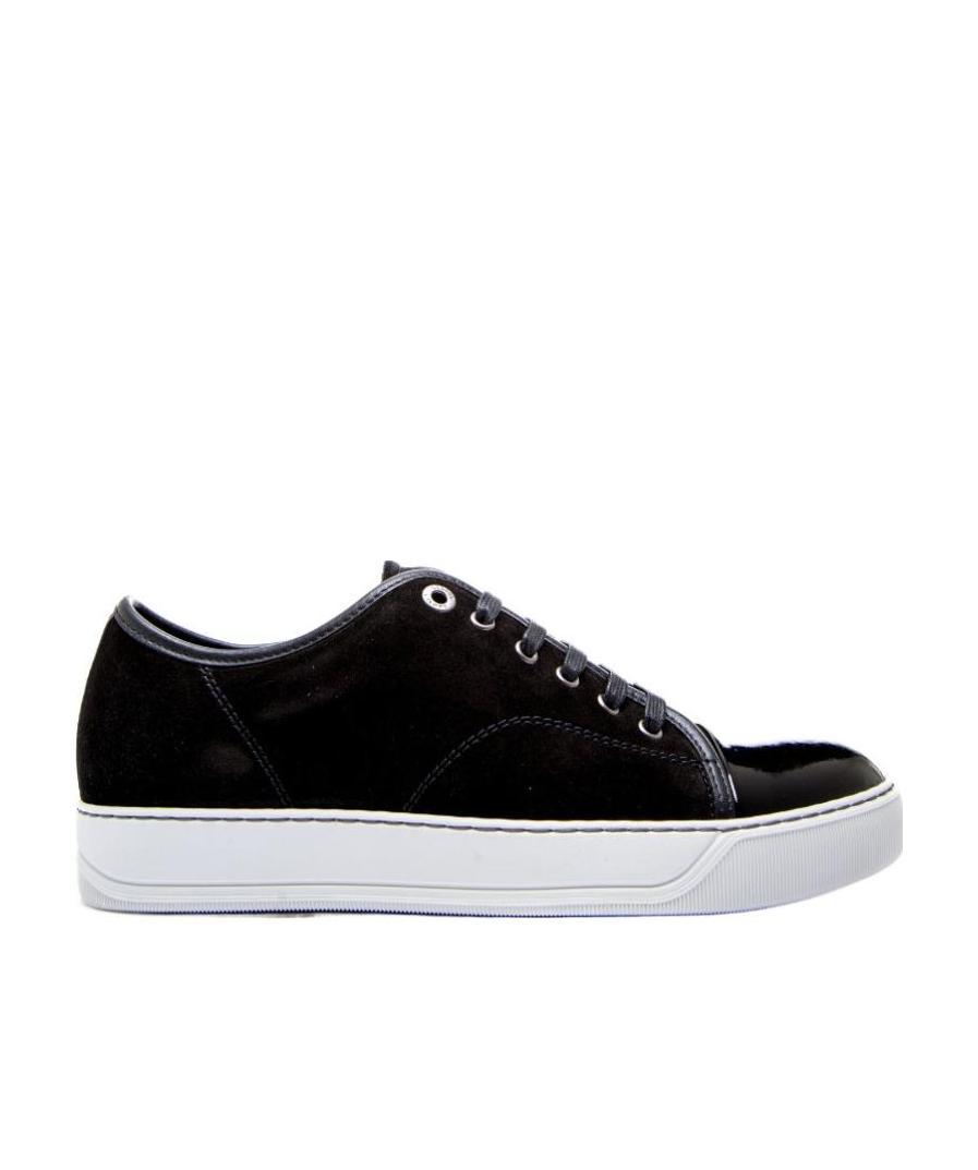Lanvin Low-top Sneakers With Glossy Patent Toe Cap And Suede Upper In Black