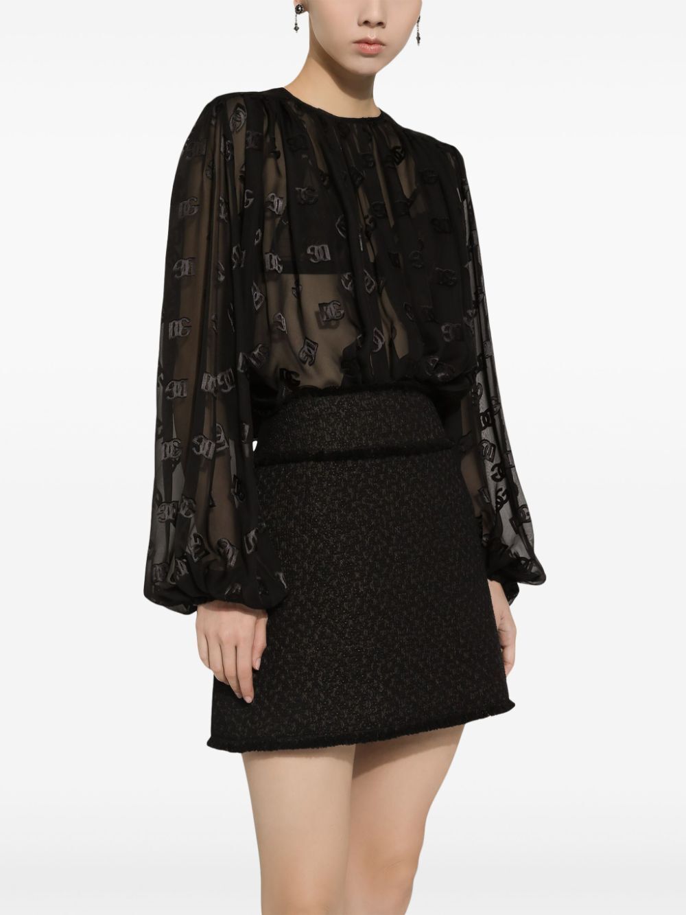 Dolce & Gabbana Rush-stitch Skirt With Side Slit In Black
