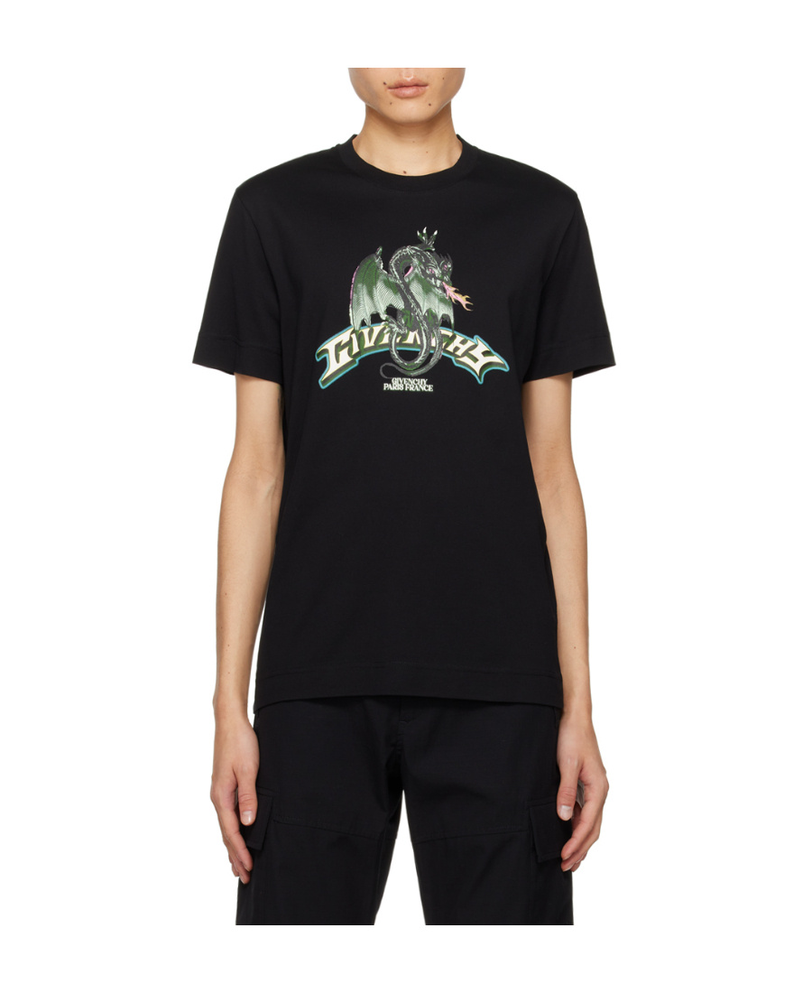 Givenchy Dragon-print Cotton T-shirt In Black