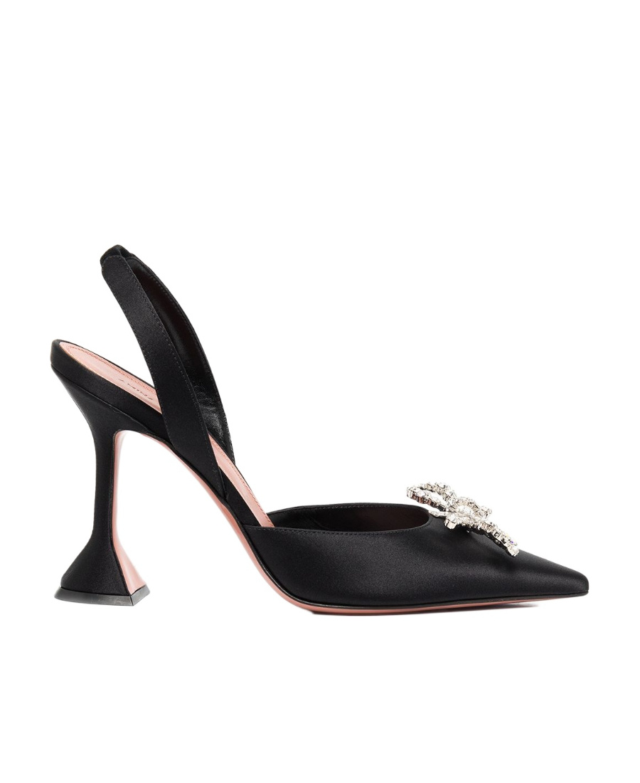 Amina Muaddi Rosie Crystal-embellished Satin Slingback Pumps In Black