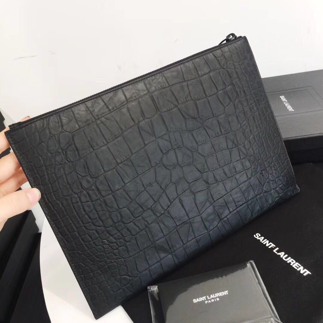 Saint Laurent Monogram Zip Pouch In Black