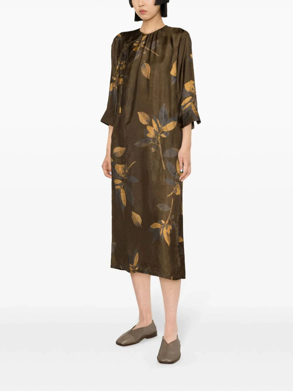 Uma Wang Agina Printed Dress In Brown