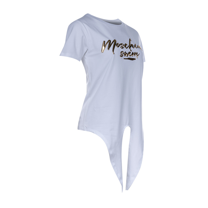 Moschino T-shirt With Round Collar And Knot Hem In Blue