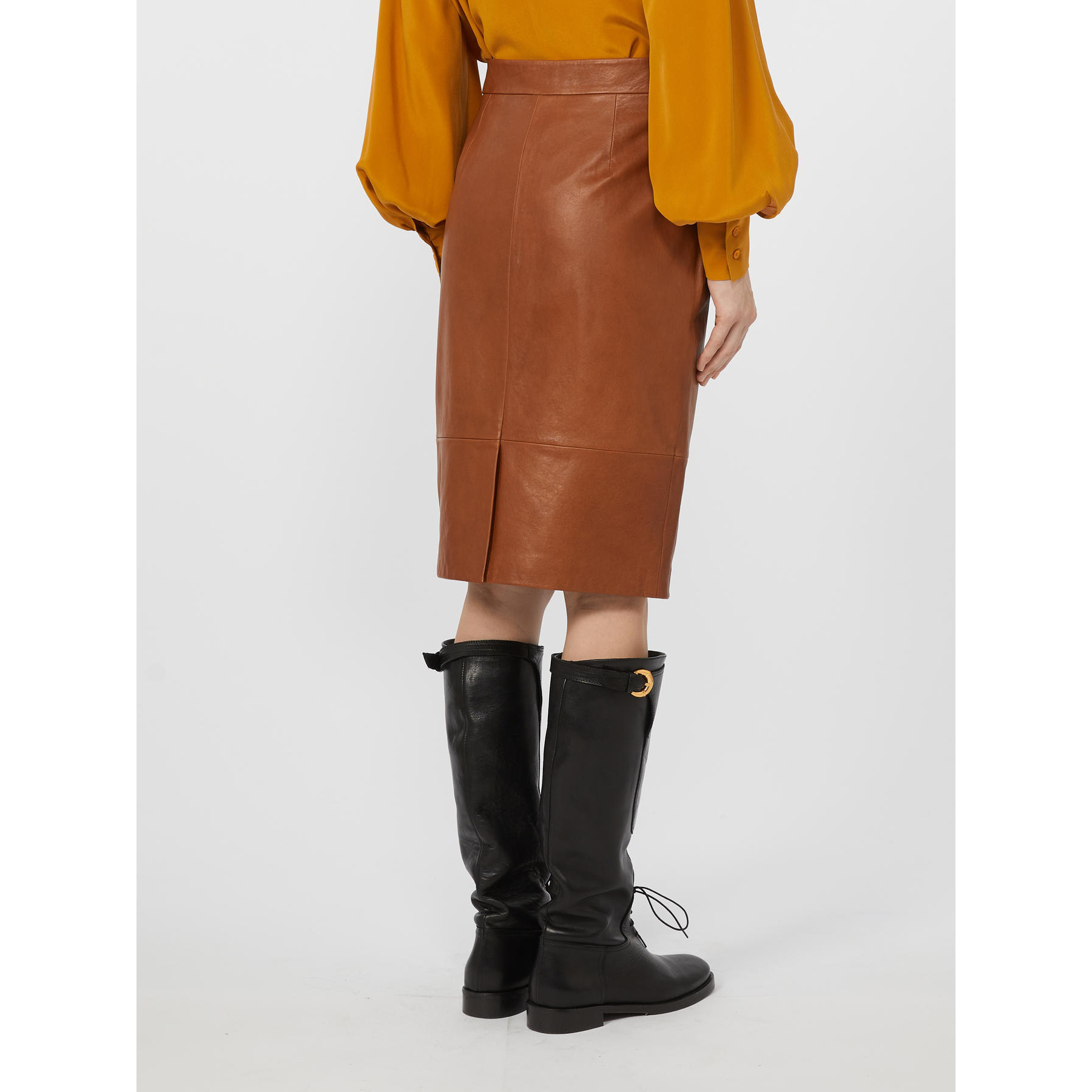 Weekend Max Mara Lambskin Midi Skirt In Brown
