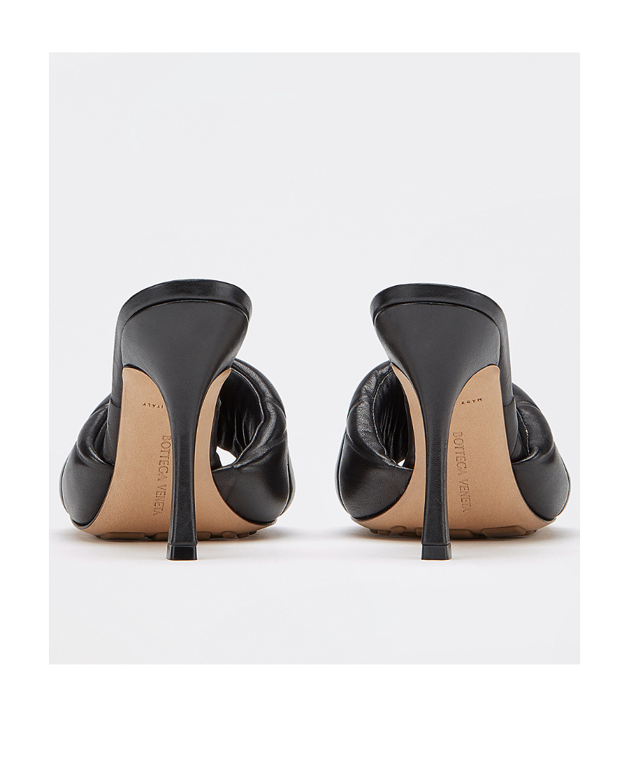Bottega Veneta Green Intrecciato Lido Heeled Sandals In Black