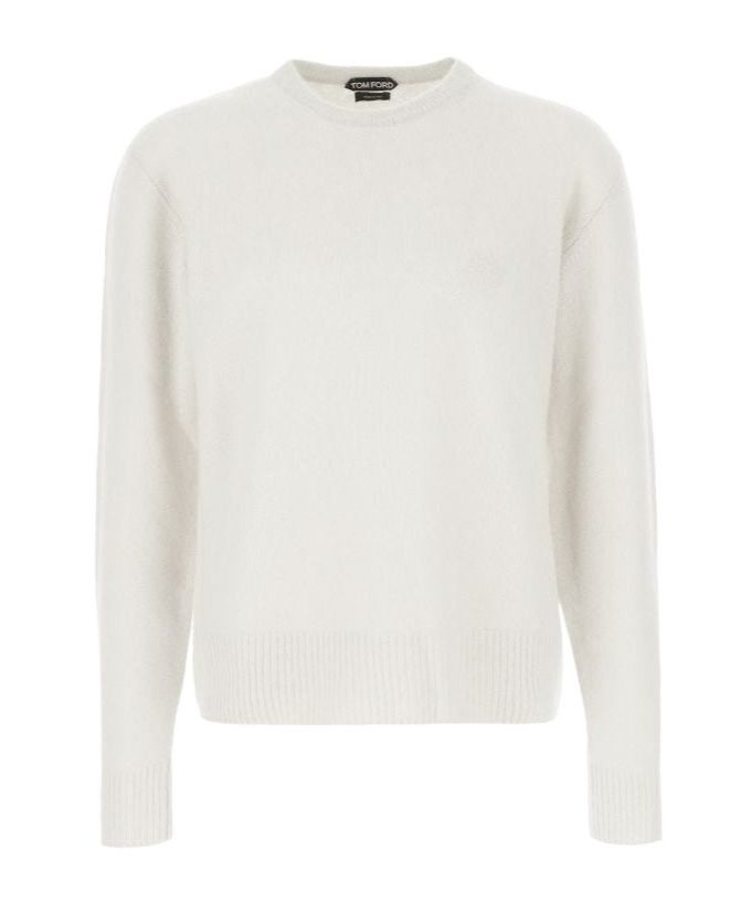 Tom Ford Structured Collar Sweater With Textured Edges In White