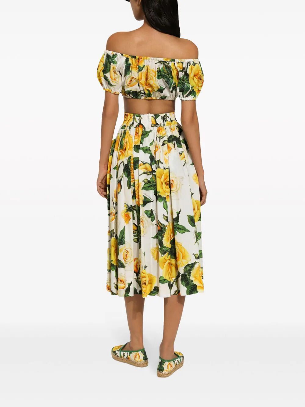 Dolce & Gabbana Dolce Gabbana Rose Printed Pleated Midi Skirt In Yellow