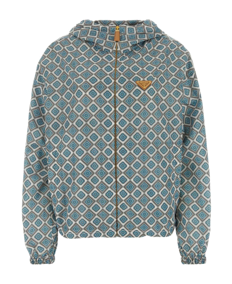 Prada Light Blue Printed Nylon Windbreaker In Blue