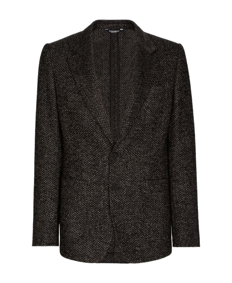 Dolce & Gabbana Dark Grey Tweed Single Breasted Jacket In Black