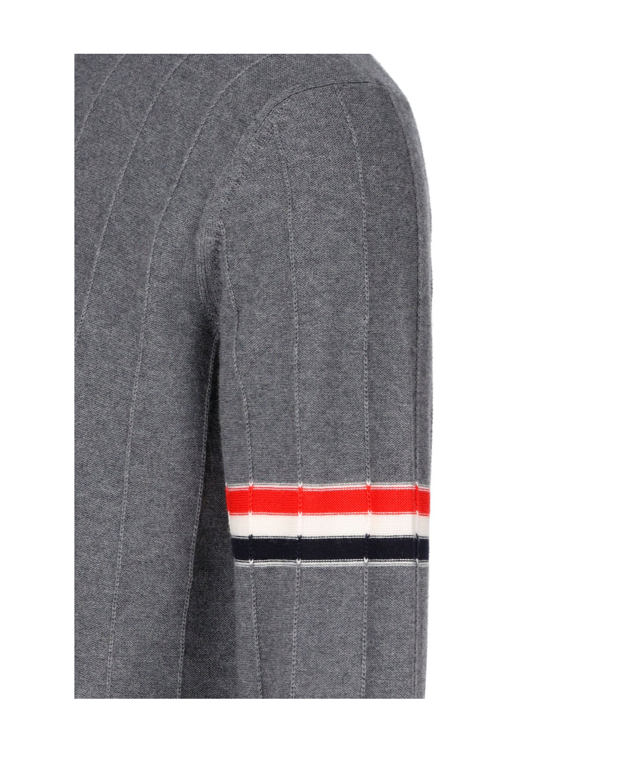 Shop Thom Browne Rwb-stripe Long-sleeved Crewneck Jumper In Gray