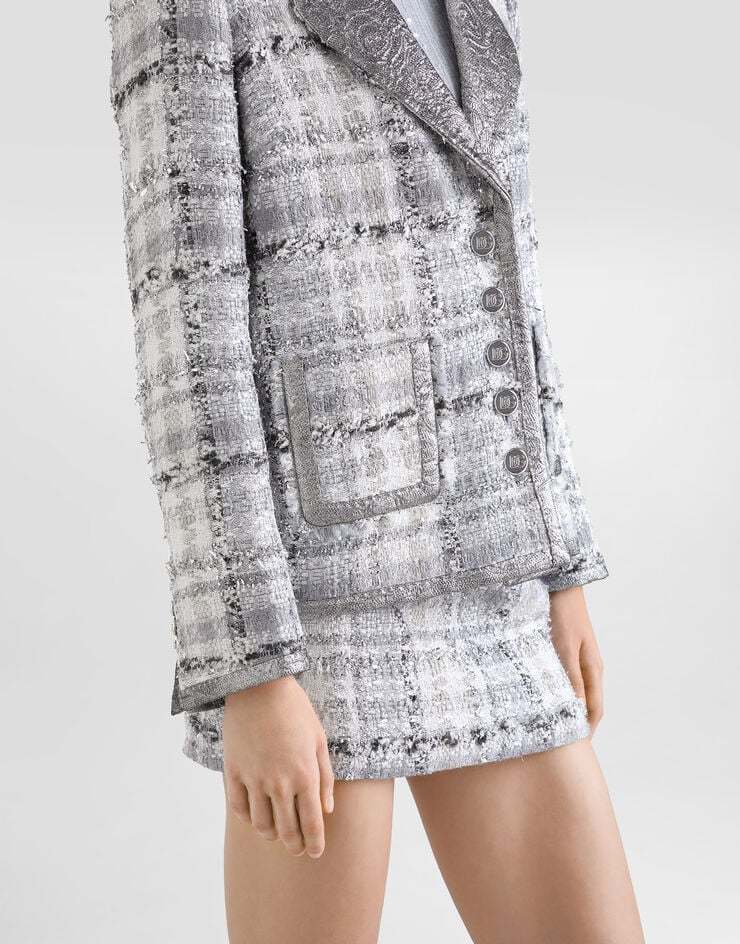 Dolce & Gabbana Check Lurex Raschel Tweed Miniskirt In White