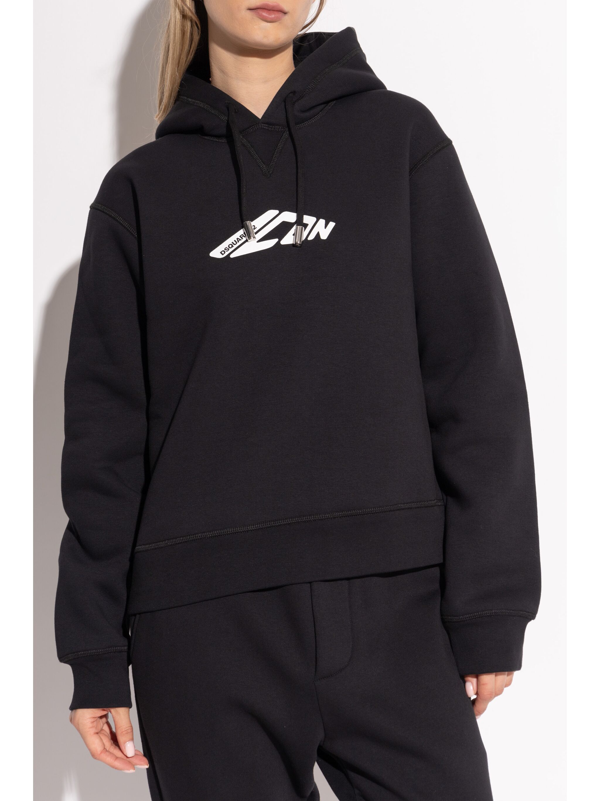 Dsquared2 D2 Logo Printed Drawstring Hoodie In Black