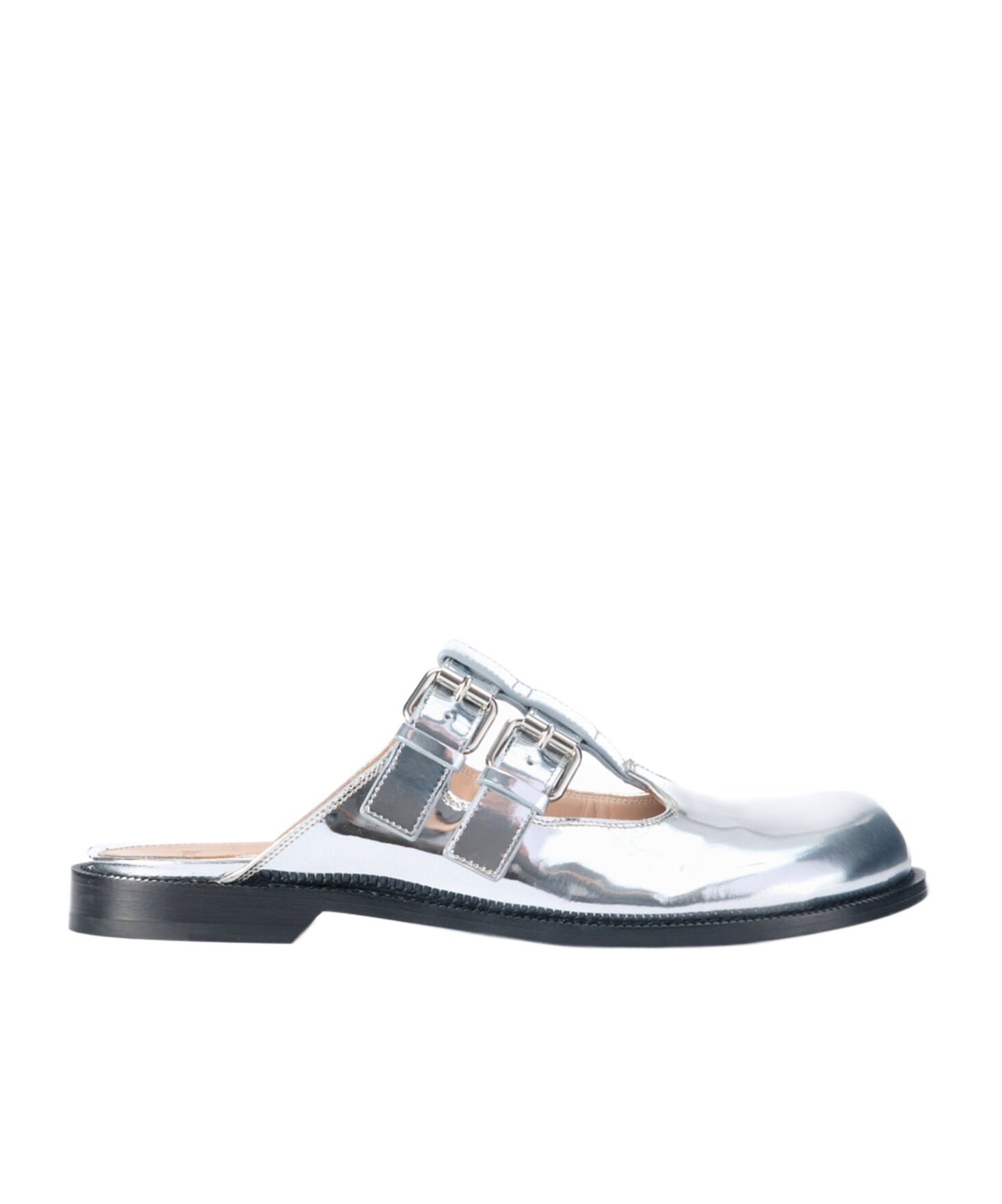 Loewe Campo Metallic Leather Mary Jane Flats In White