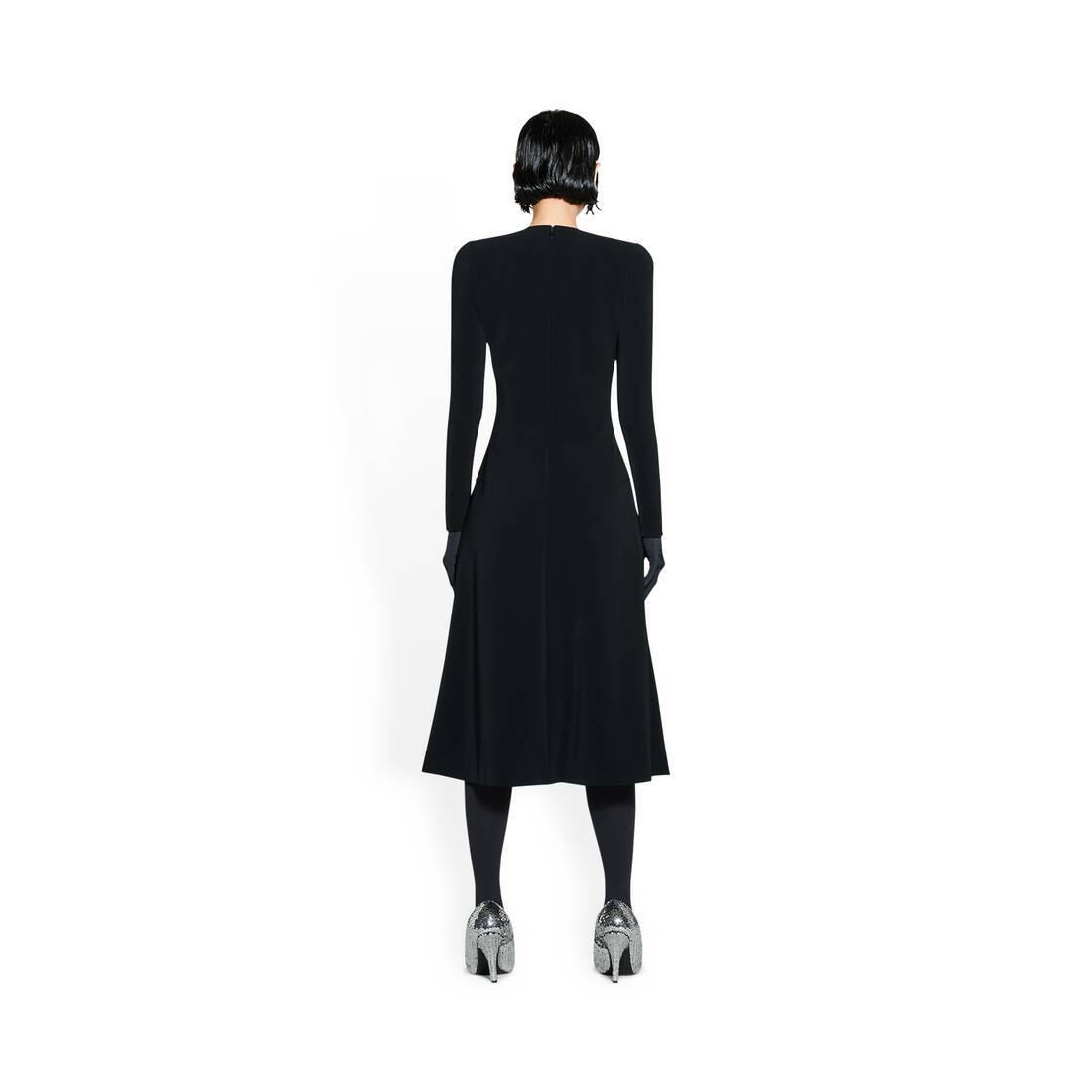 BALENCIAGA BALENCIAGA CREWNECK PLEATED LONG-SLEEVED DRESS