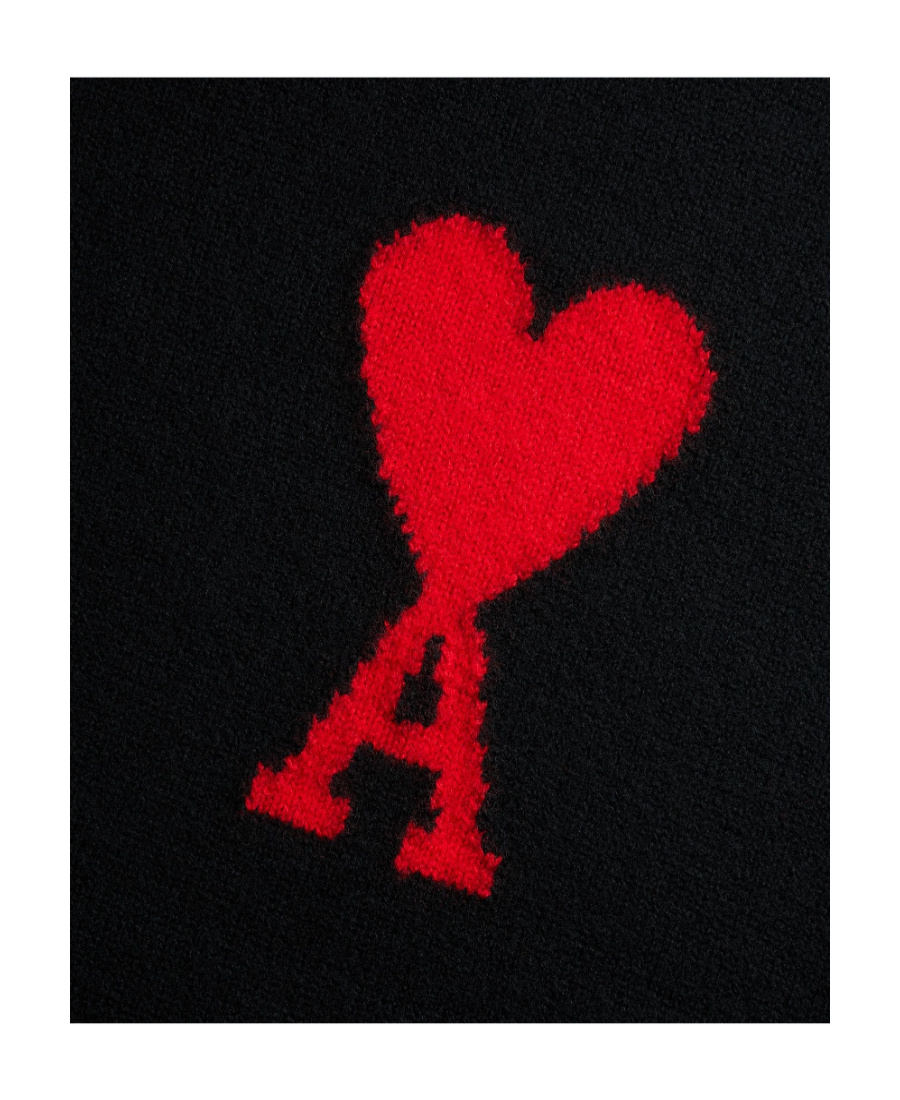 Ami Alexandre Mattiussi Ami Paris Funnel-neck Sweater With Heart Intarsia Design In Black