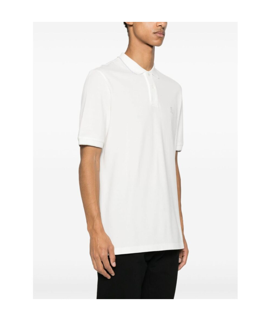 Brunello Cucinelli Logo Cotton Polo Shirt In White