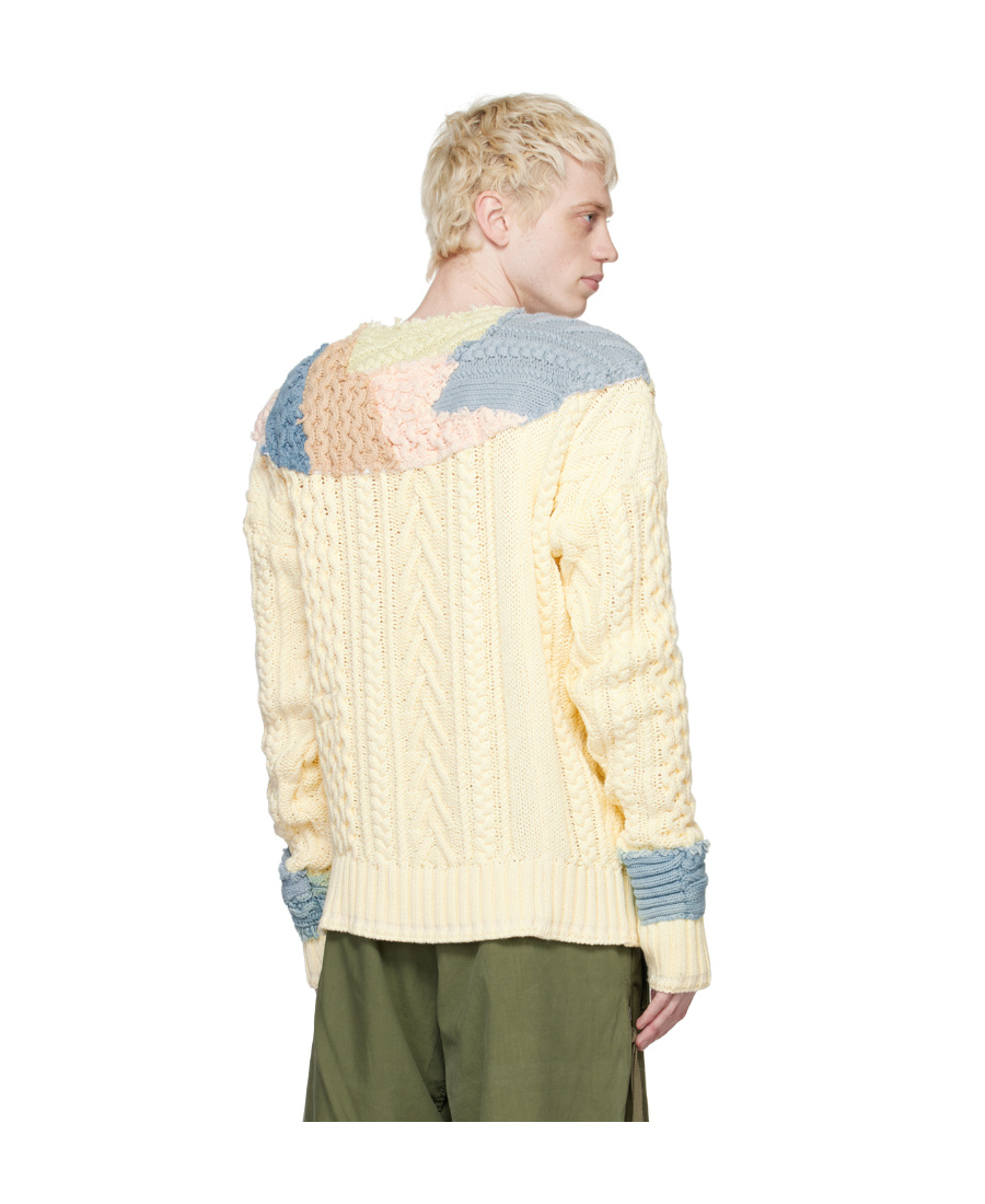 Greg Lauren Patchwork Cable-knit Jumper In Nude