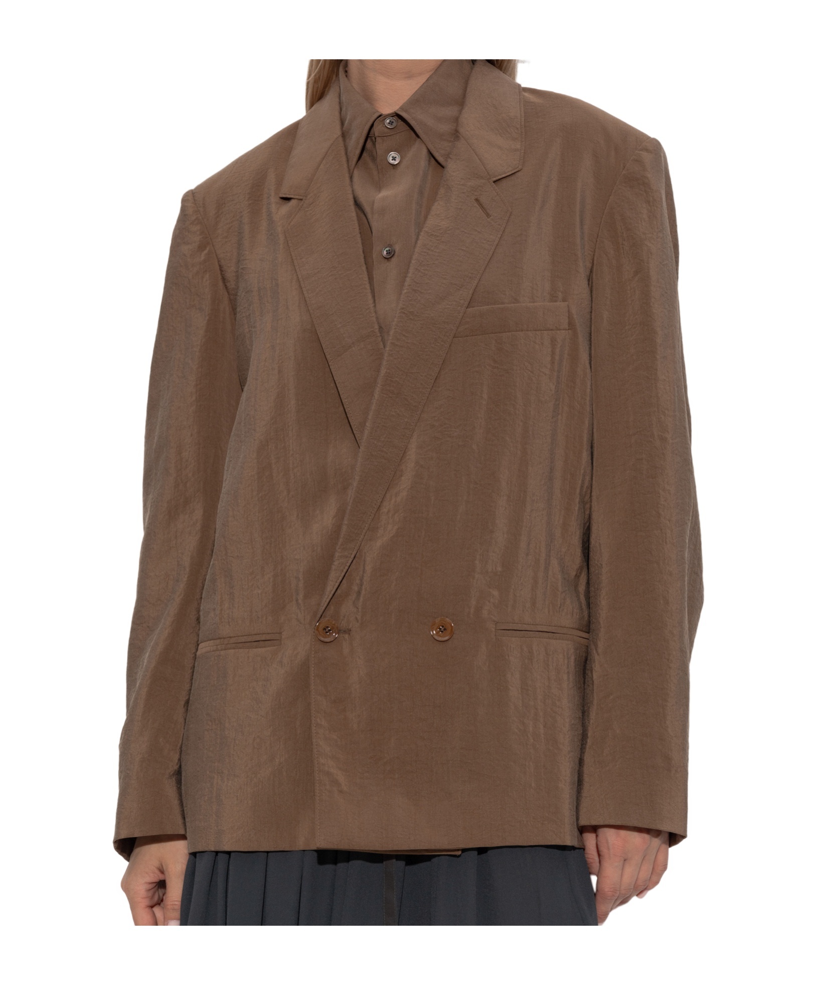 Lemaire Double-breasted Blazer In Brown