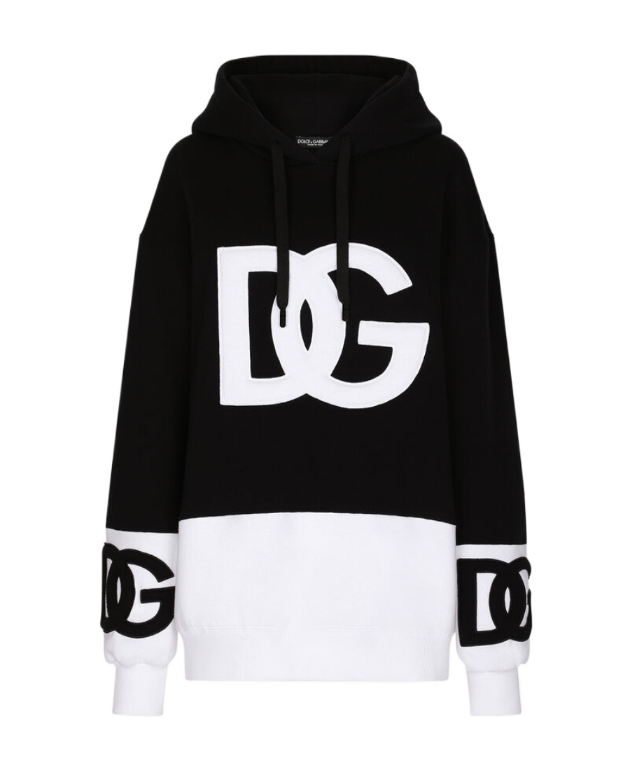 Dolce & Gabbana Dg Logo Colorblocked Hooded Sweatshirt In Black