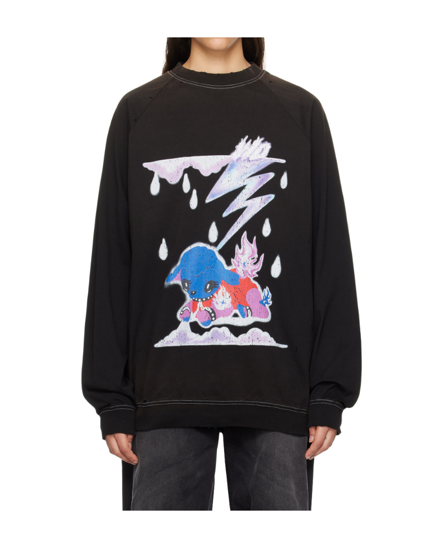 We11 Done Graphic-print Cotton Hoodie In Black