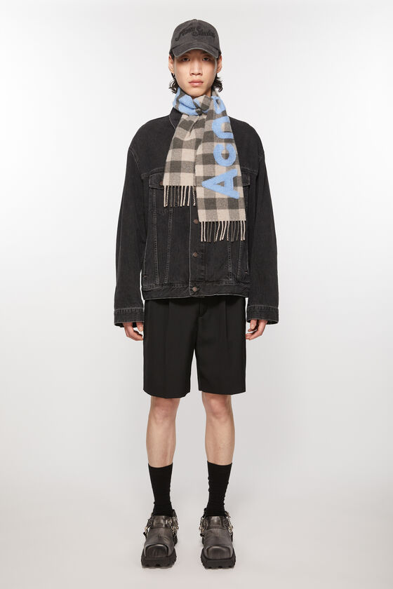 Acne Studios Jacquard-logo Checked Scarf In Gray