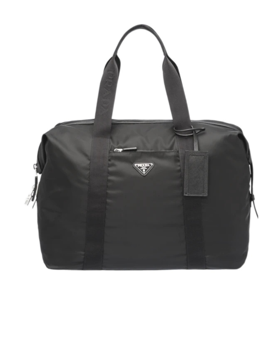 Prada Re-nylon And Saffiano Leather Duffle Bag In Black