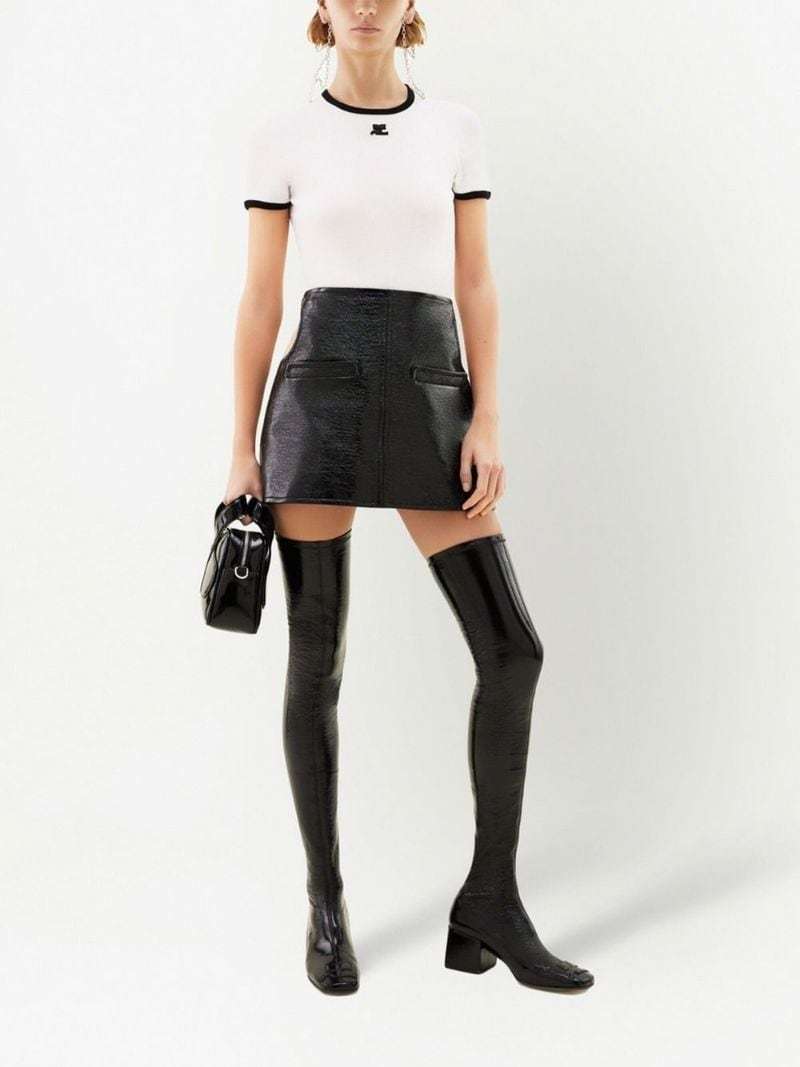 Courrèges Fitted White T-shirt With Contrasting Ribbed Trim In White