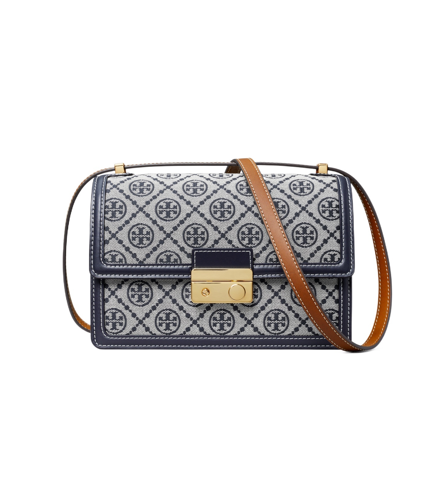Tory Burch T Monogram Flap Canvas Shoulder Bag In Gray