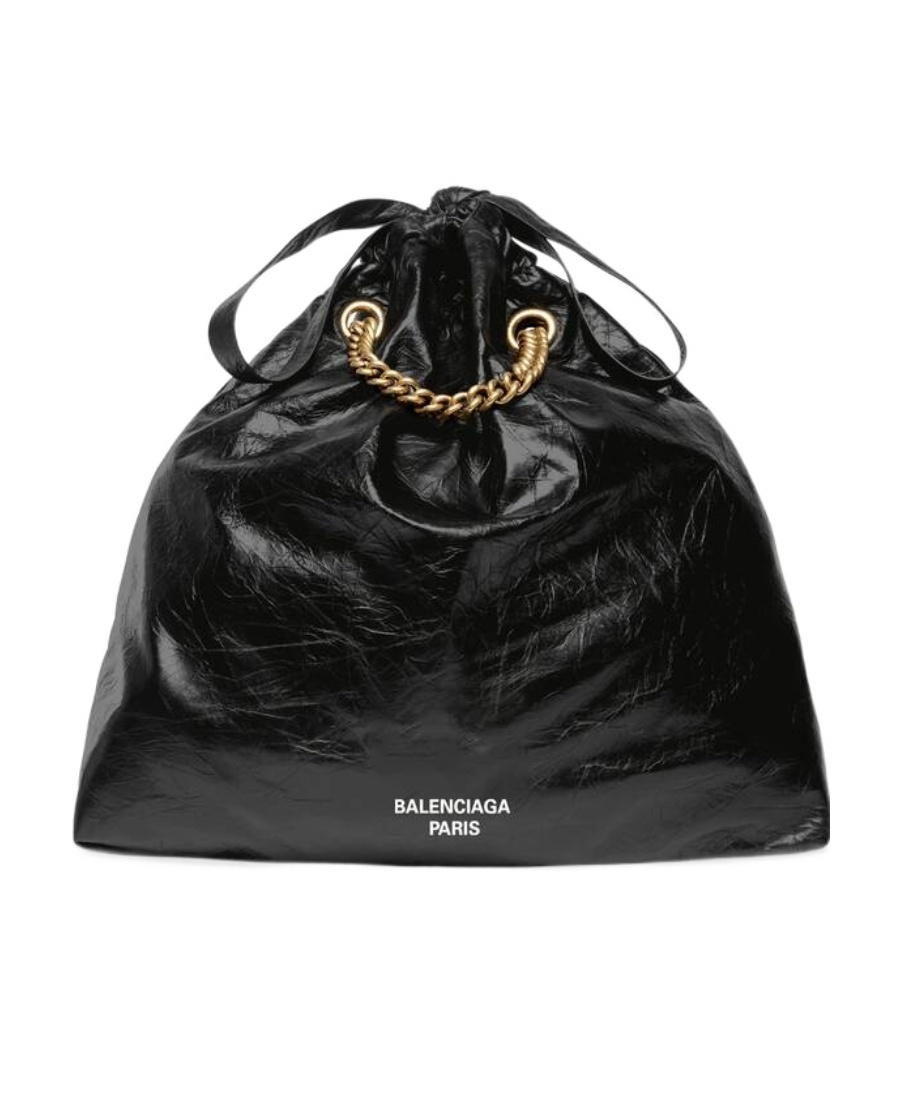 Balenciaga Medium Leather Crush Tote Bag In Black