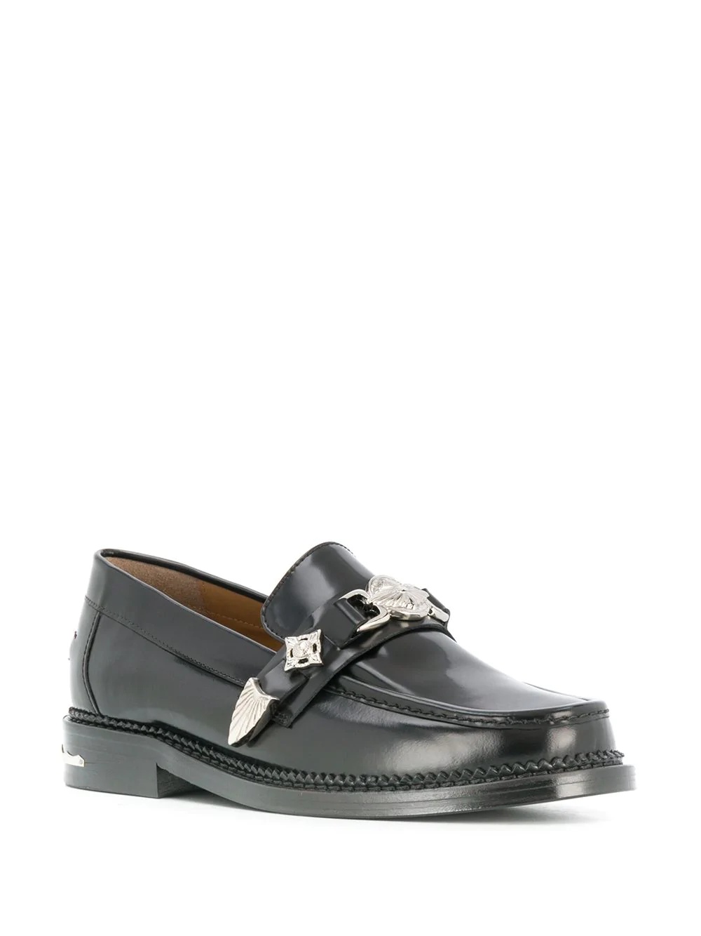 Shop Toga Embossed-plaque Detail Loafers In Black