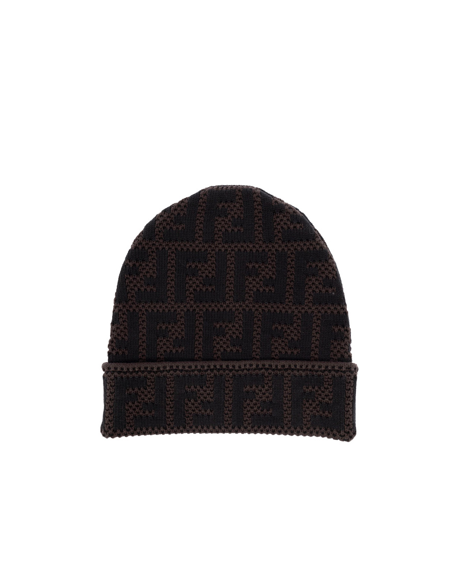 Fendi Monogram-pattern Beanie In Black