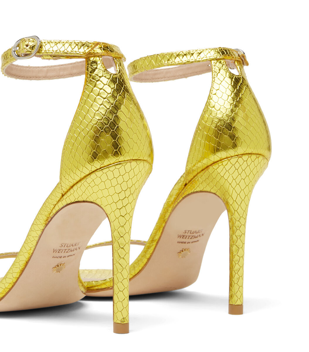 Stuart Weitzman 105mm Snakeskin Leather Sandals In Yellow