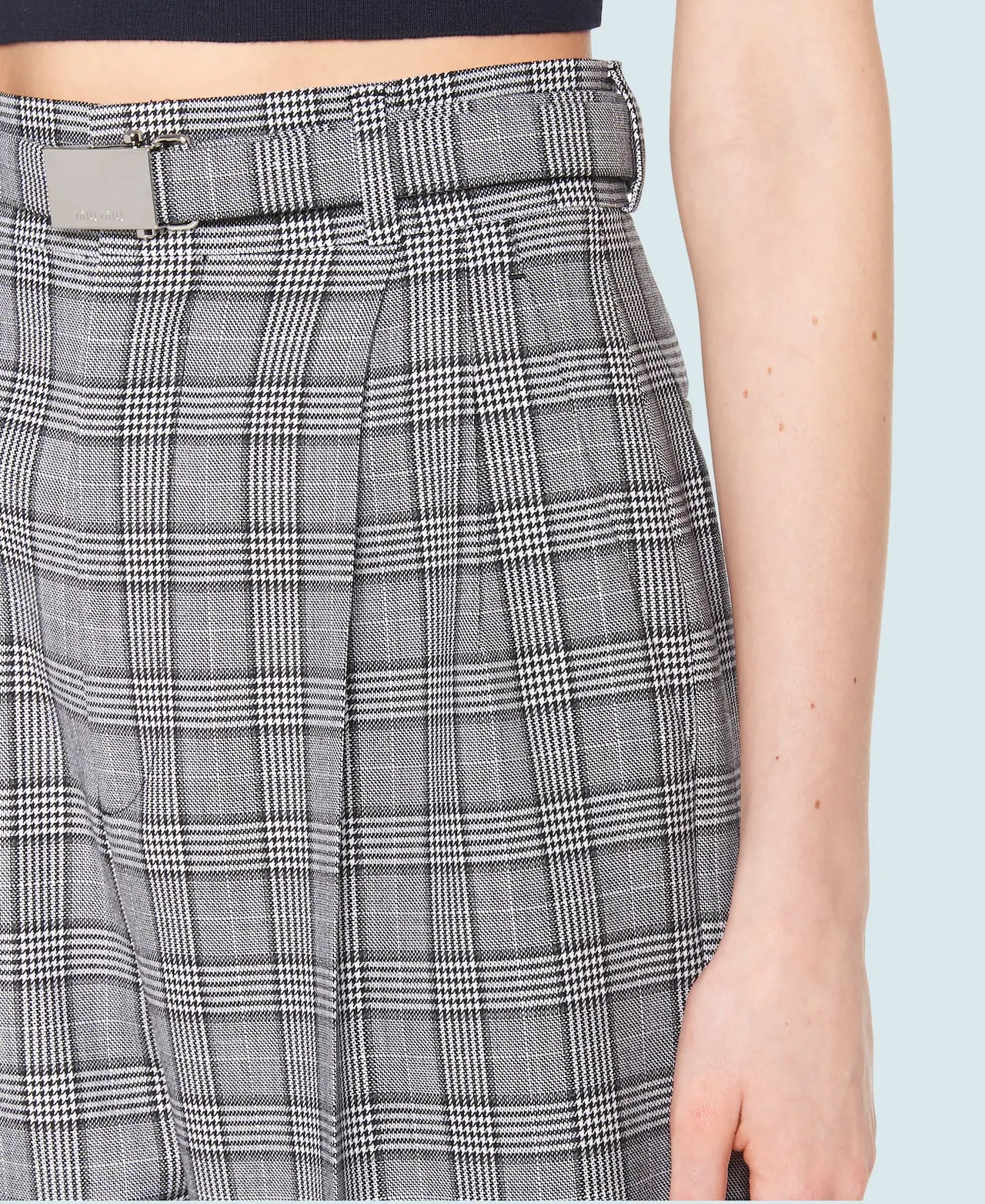 Shop Miu Miu Glen Plaid Trousers In Gray