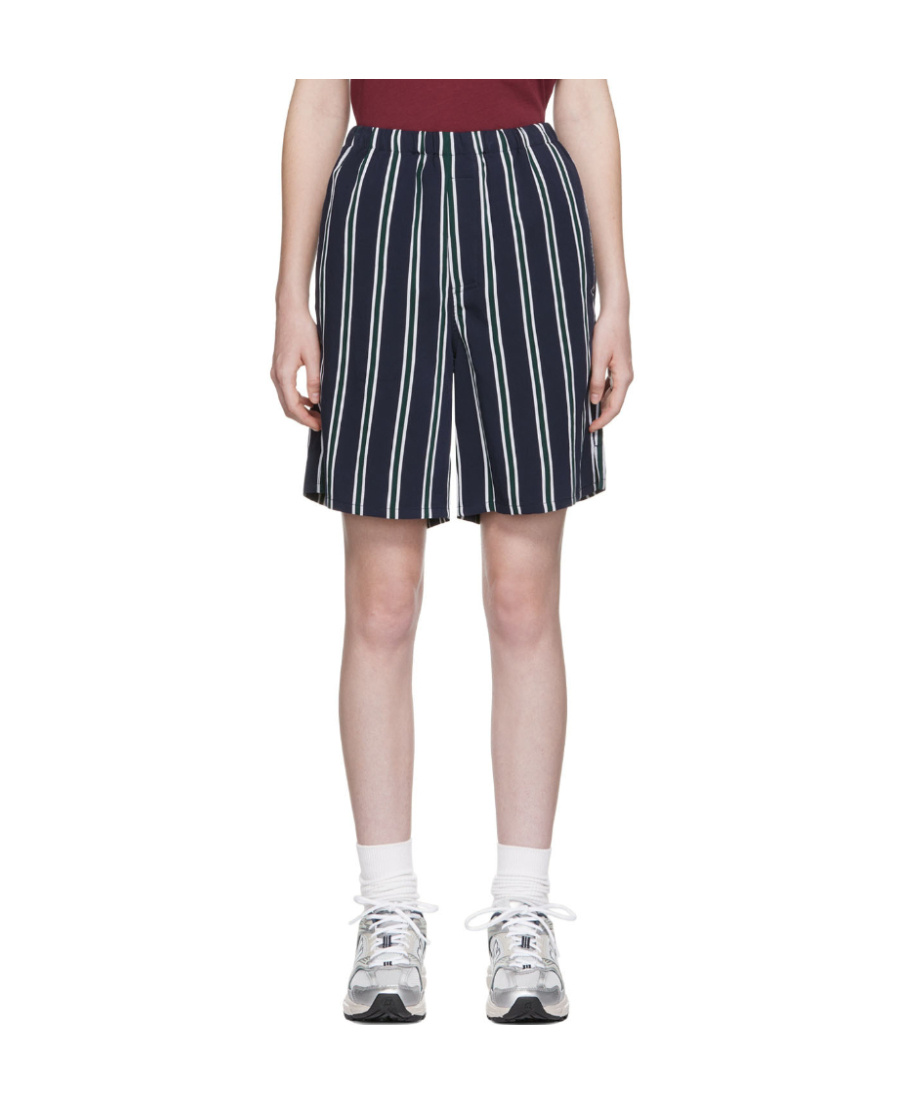 Ami Alexandre Mattiussi Navy Blue Striped Shorts In Multicolor