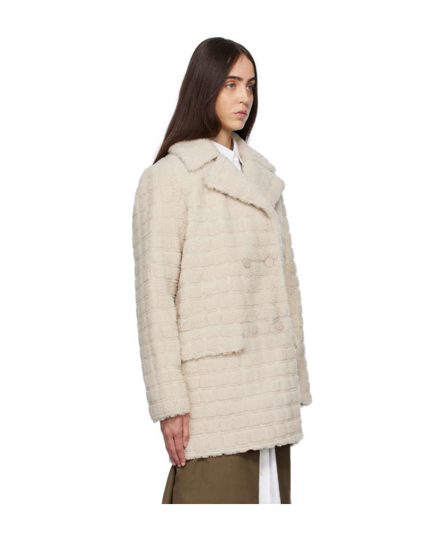 Yves Salomon Off-white Check Coat In Nude