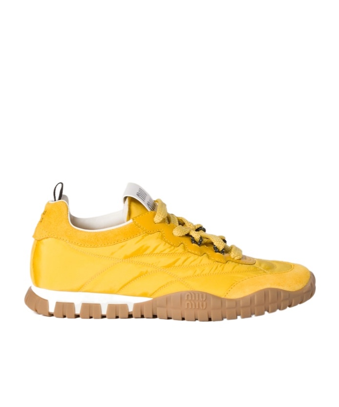 Miu Miu Tyre Technical Fabric And Suede Sneakers In Gold