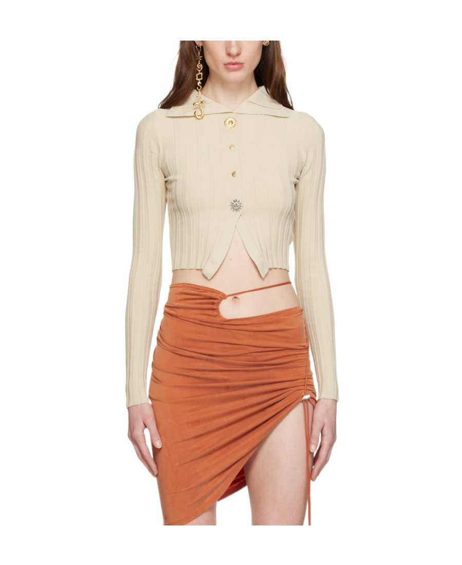 Shop Jacquemus Ribbed-knit Buttoned Cardigan In Nude