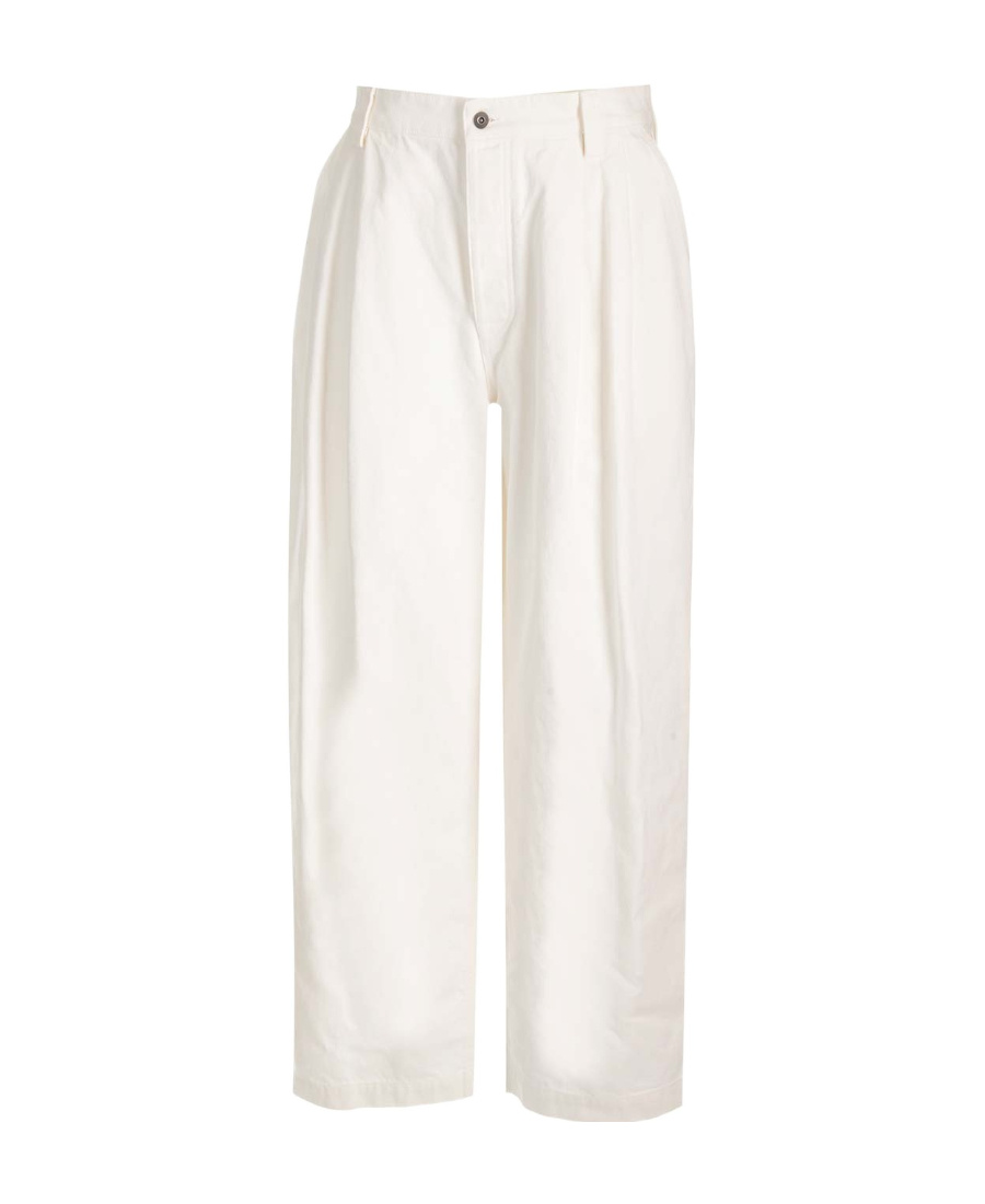 BOTTEGA VENETA WHITE PLEATED DENIM TROUSERS