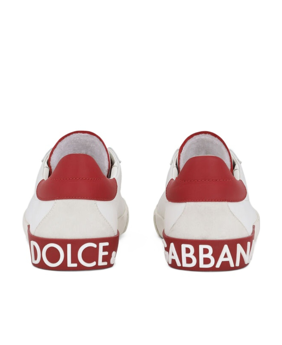 Dolce & Gabbana 'portofino' White And Red Low Top Sneakers With Logo Patch In White