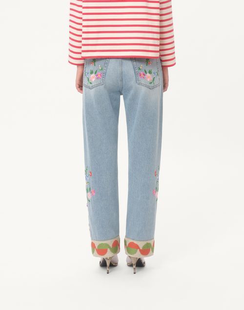 Valentino Womens Floral-embroidery Wide-leg Denim Jeans Denim Blu Lav Chiaro In Blue